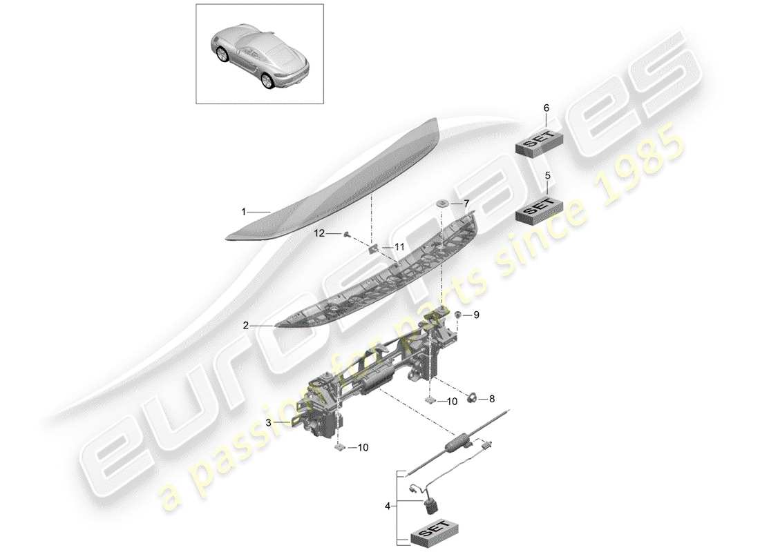 porsche 2017 (718 cayman) schema delle parti spoiler posteriore