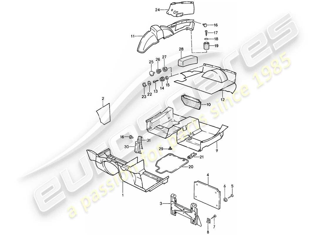 porsche 1986 (944) finiture diagramma delle parti