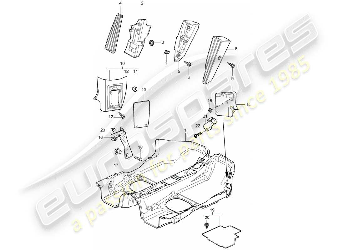 porsche 2008 (987 boxster) equipaggiamento interno schema delle parti