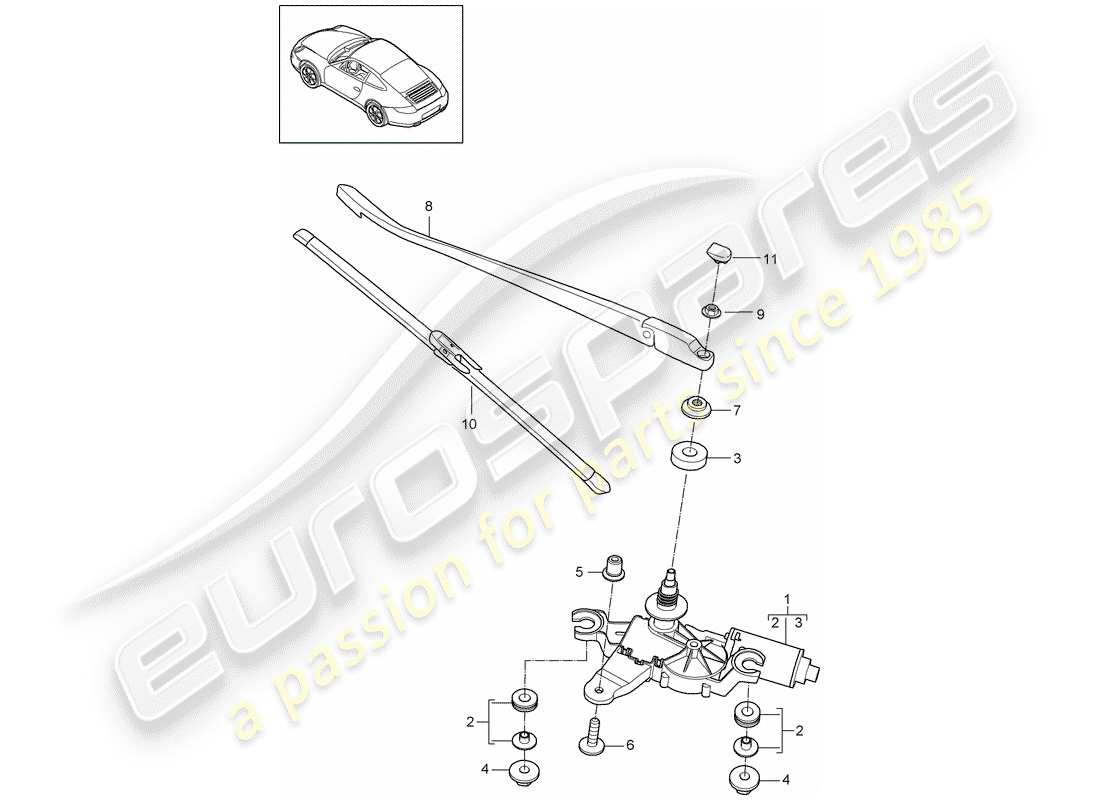 porsche 2012 (997-2) tergicristallo posteriore diagramma delle parti