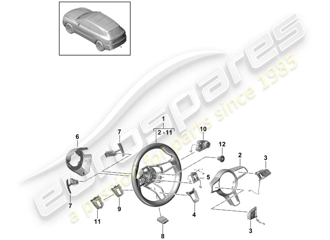 porsche 2019 (cayenne e3 9ya/9yb) volante diagramma delle parti