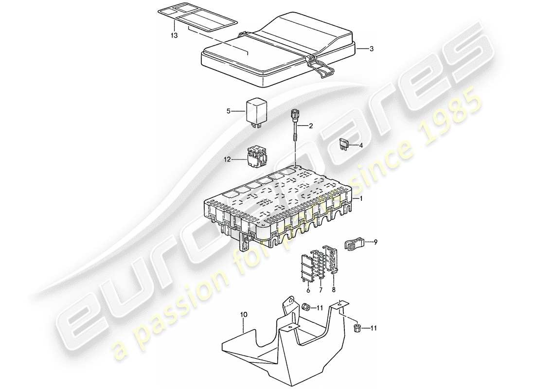 porsche 1991 (944) scatola dei fusibili/piastra relè diagramma delle parti