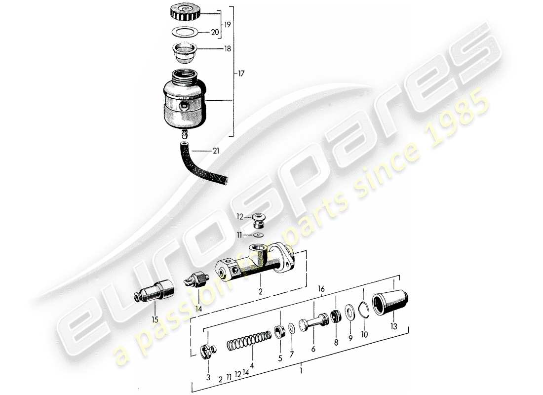 porsche 1963 (356b/356c) pompa freno - serbatoio per - liquido freni schema delle parti