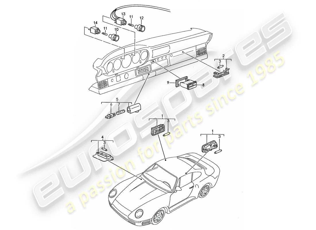 porsche 1987 (959) segnalazioni - luci interne diagramma delle parti