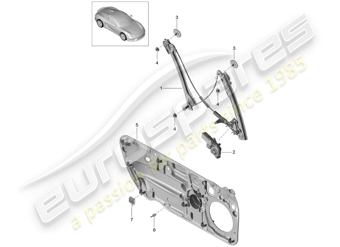 porsche 2016 (981 boxster spyder) regolatore della finestra diagramma delle parti