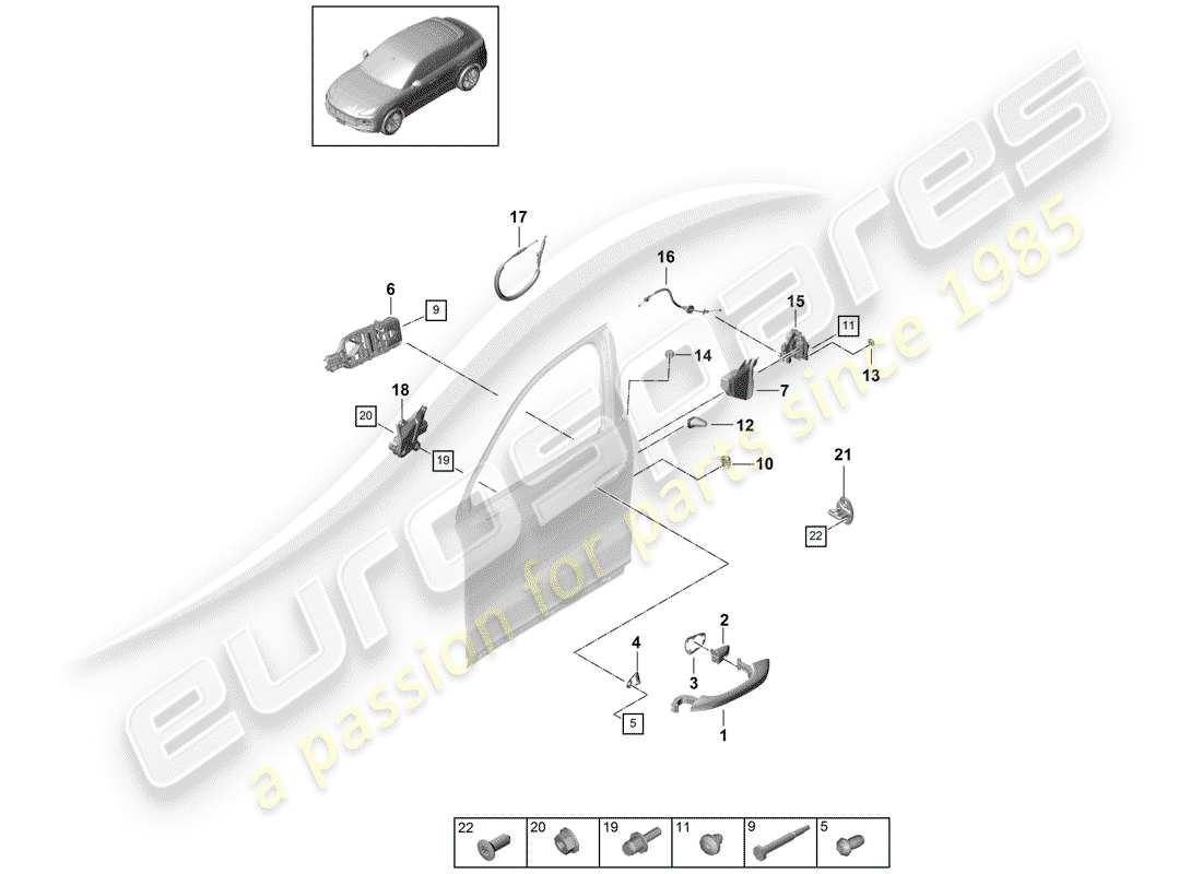 porsche 2020 (cayenne e3 9ya/9yb) maniglia portiera, schema delle parti esterne