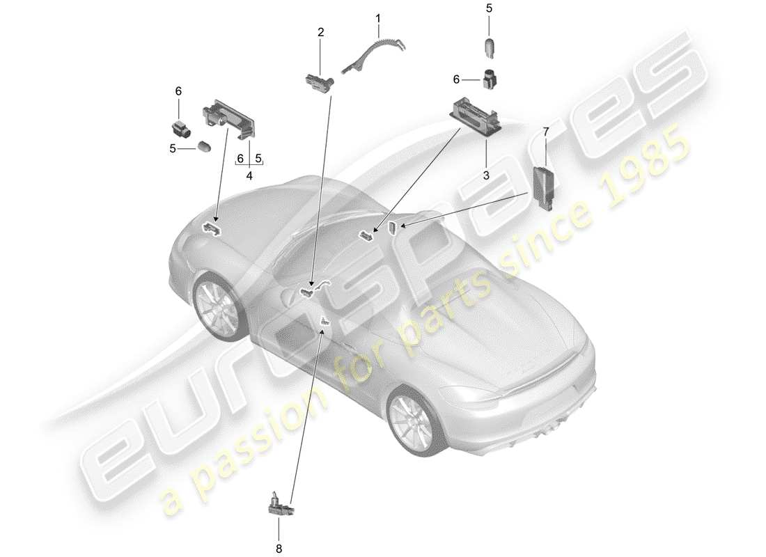 porsche 2016 (981 boxster spyder) luci interne schema delle parti