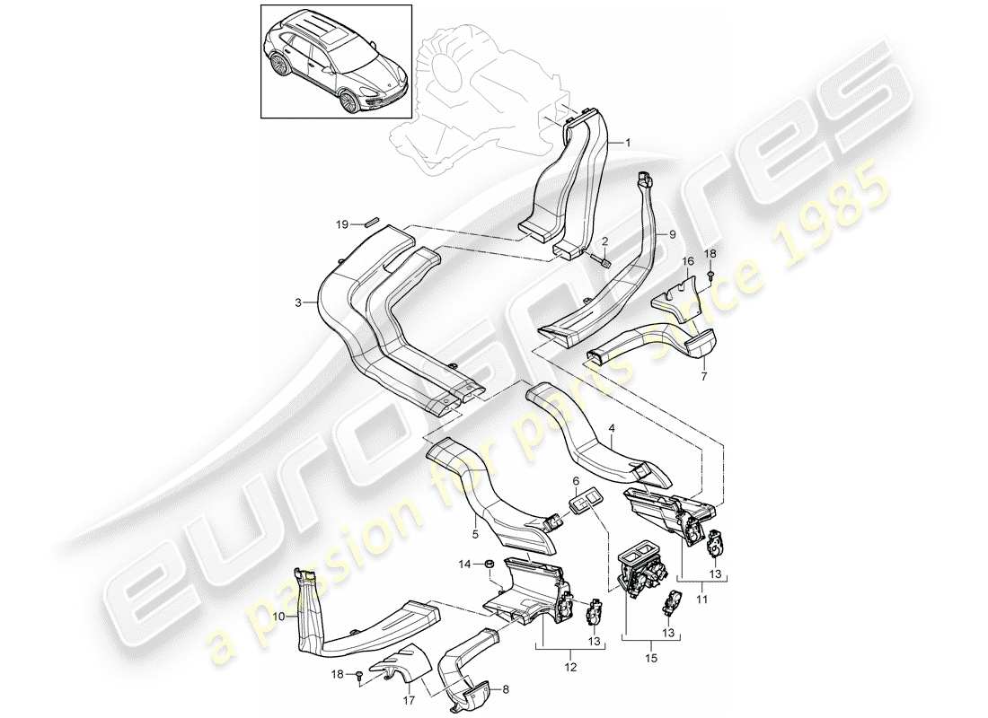 porsche 2014 (cayenne e2 92a) distributore d'aria schema delle parti