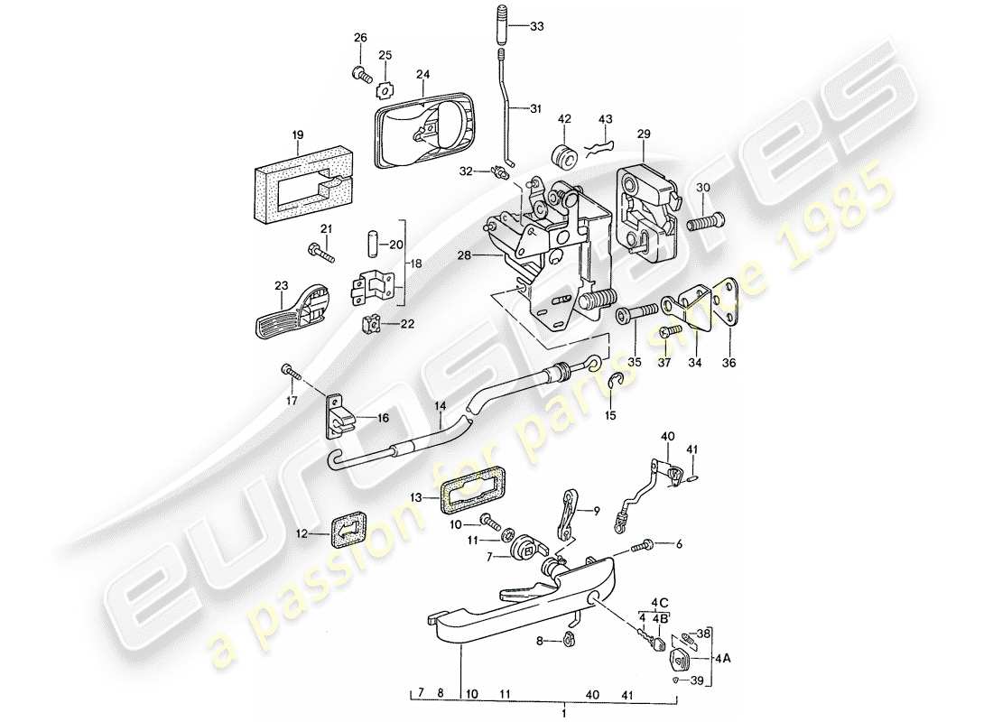 porsche 1991 (944) maniglia della porta, esterna - chiusura della porta diagramma delle parti
