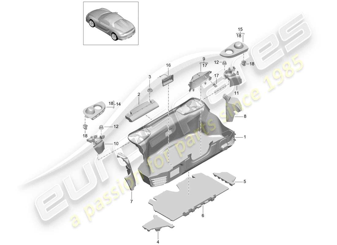 porsche 2016 (981 boxster spyder) vano bagagli schema delle parti