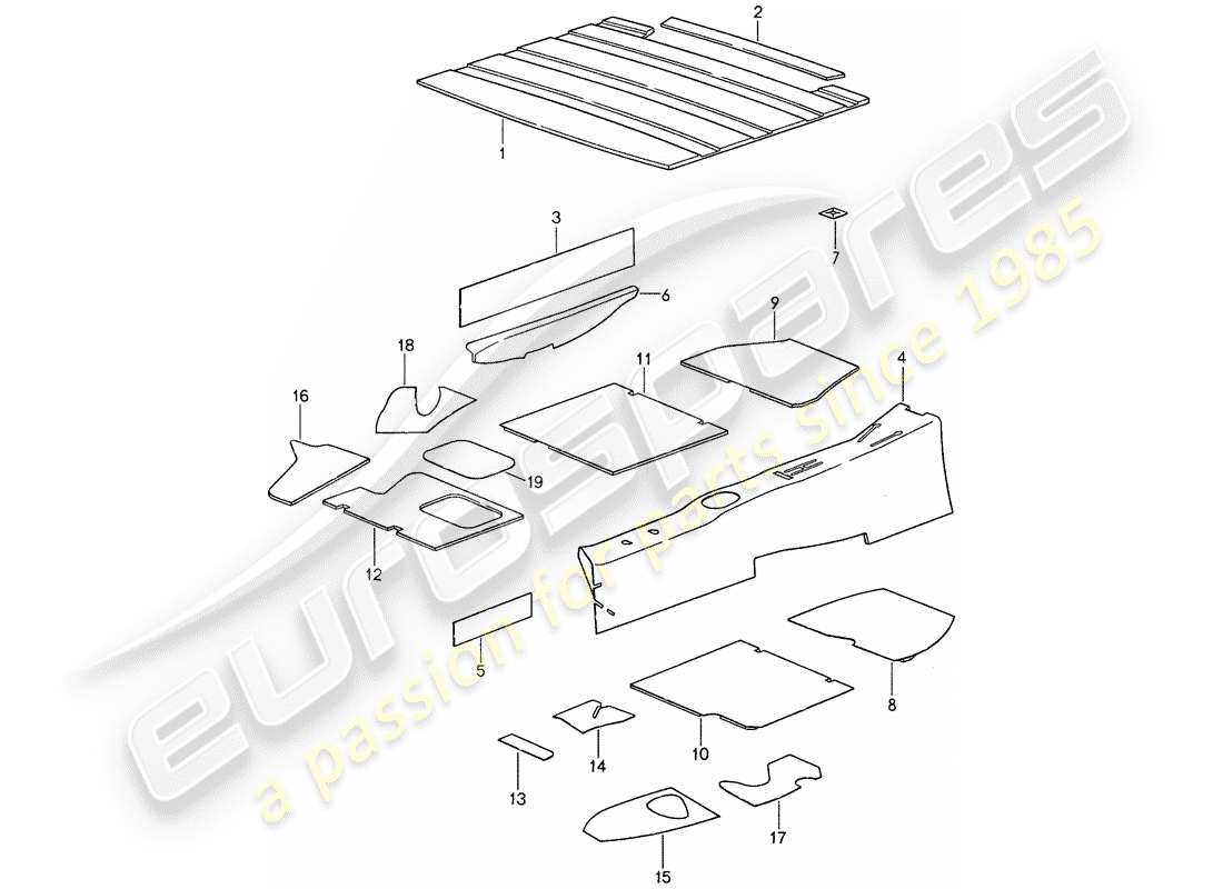 porsche 1988 (959) scocca - isolamento acustico 2 diagramma delle parti