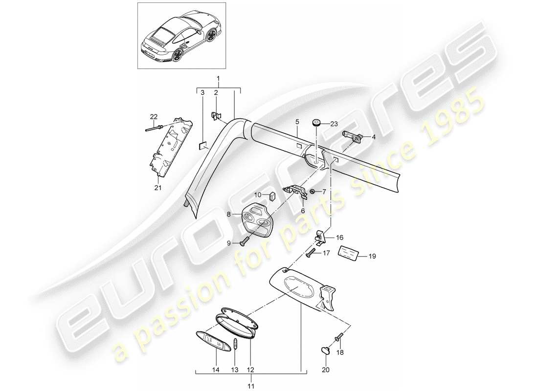 porsche 2009 997-2 turbo / gt2 diagramma delle parti del montante a