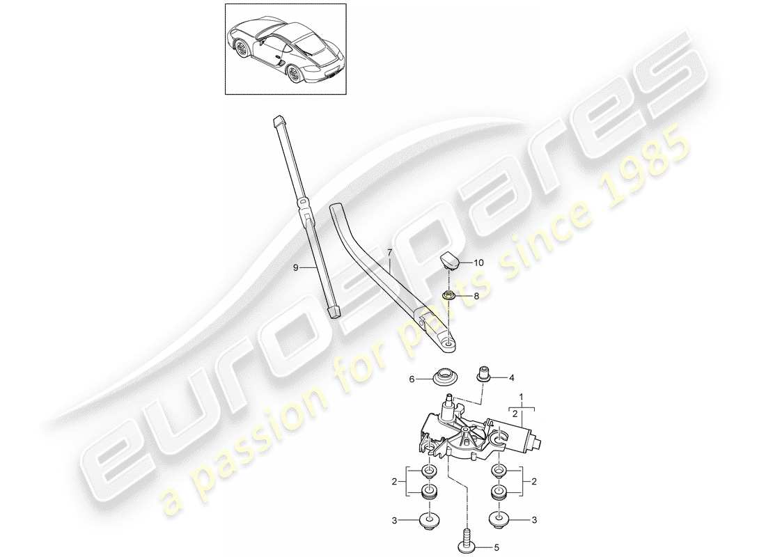 porsche 2009 (987 cayman) tergicristallo posteriore diagramma delle parti