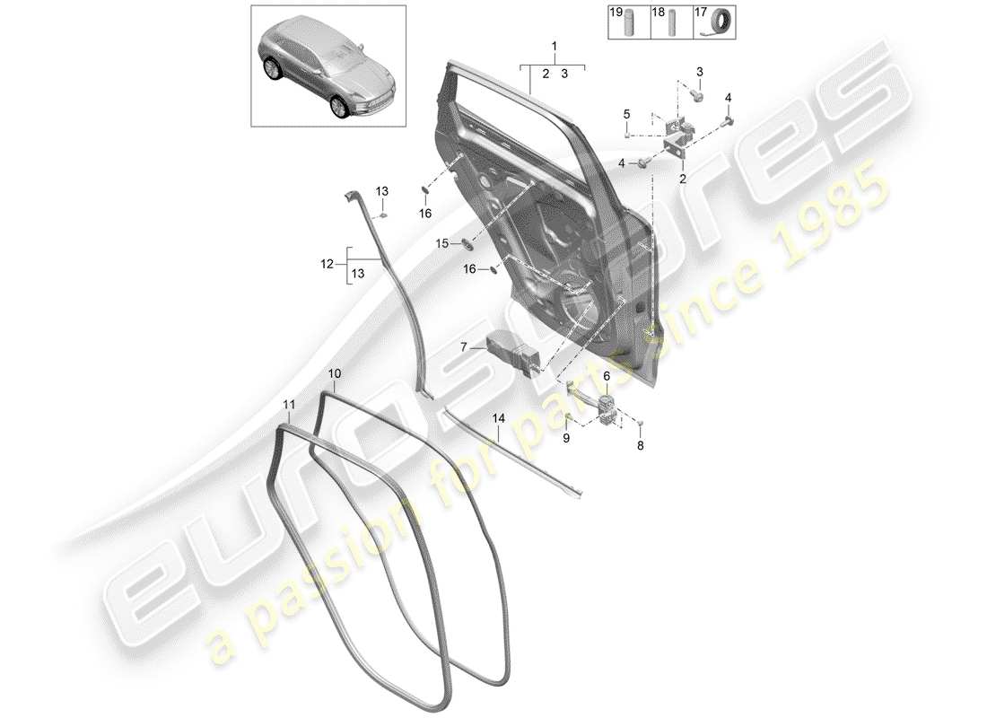 porsche 2019 (macan) guscio della porta diagramma delle parti