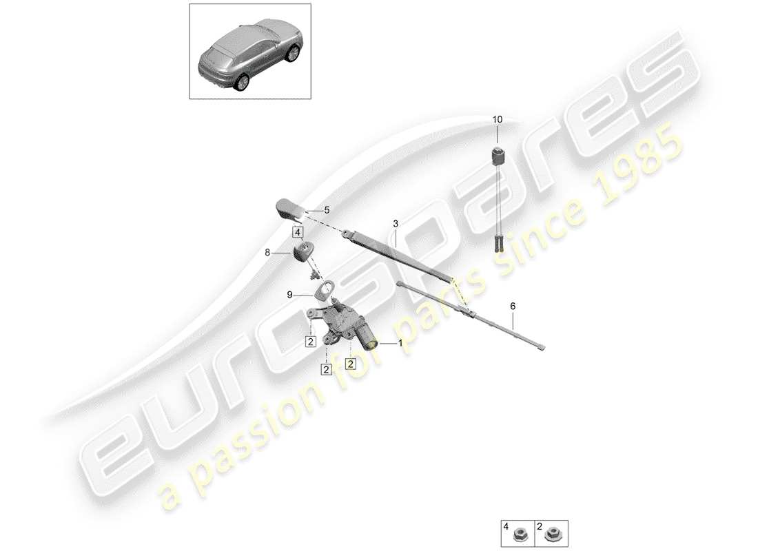 porsche 2019 (macan) tergicristallo posteriore diagramma delle parti