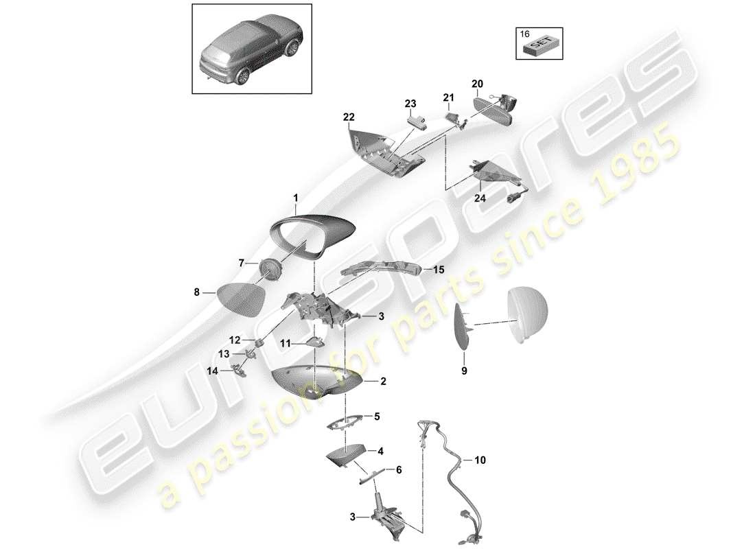 porsche 2019 (cayenne e3 9ya/9yb) specchietto retrovisore interno diagramma delle parti