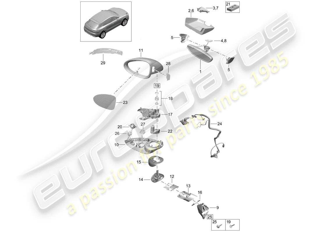 porsche 2019 (macan) specchietto retrovisore diagramma delle parti