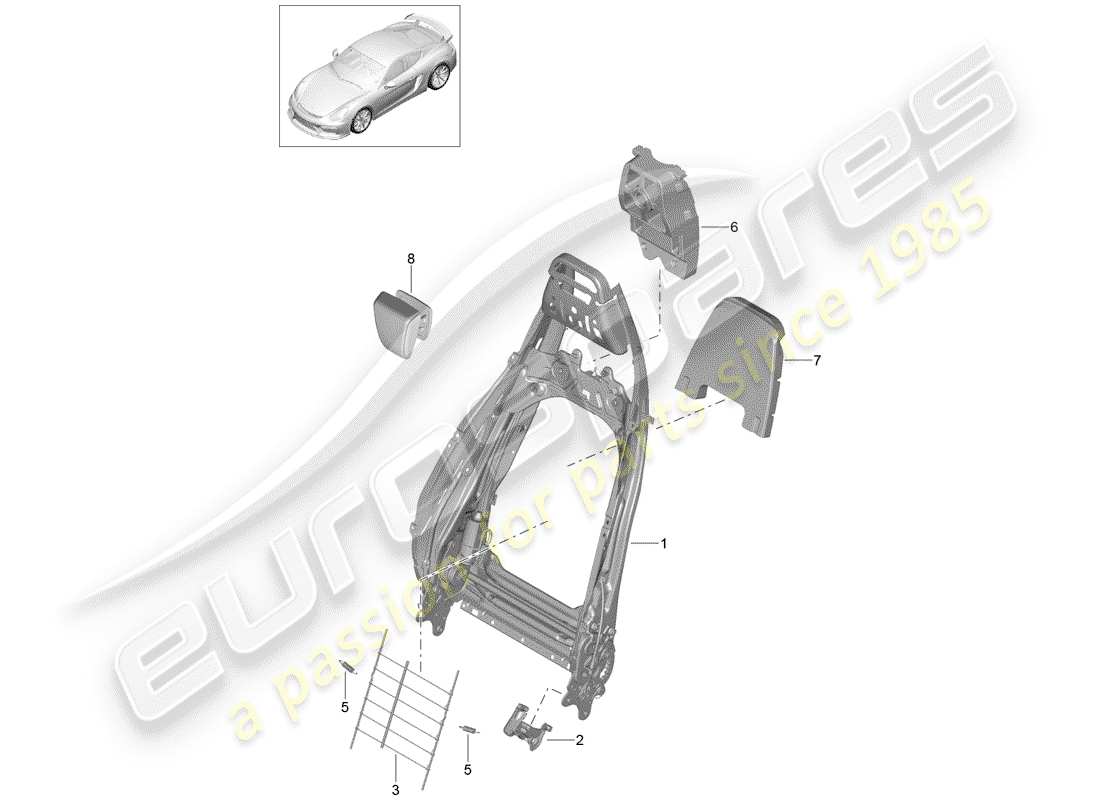 porsche 2016 (981 cayman gt4) schema delle parti telaio schienale