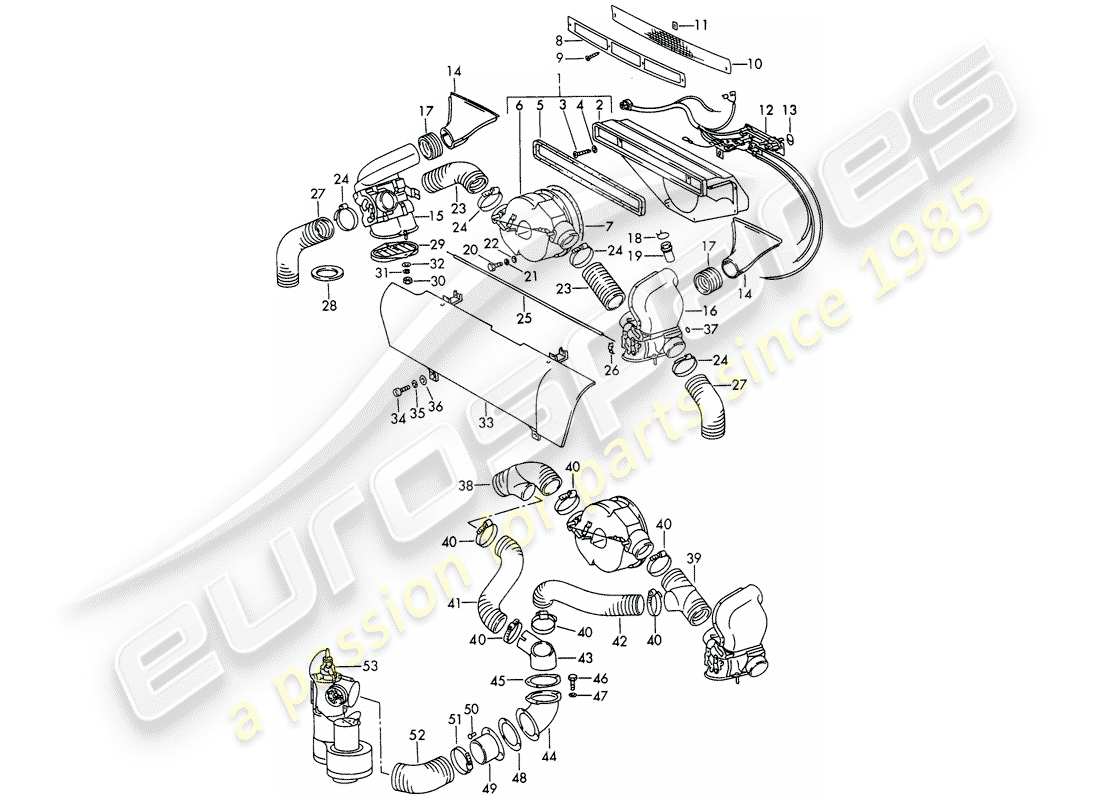 porsche 1966 (911/912) ventilazione - riscaldatore - d - mj 1969>> schema delle parti