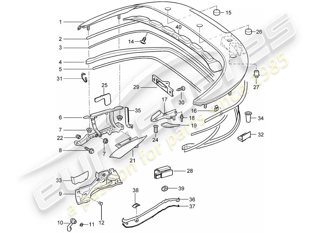 porsche 2009 997-2 turbo / gt2 contenitore superiore diagramma delle parti