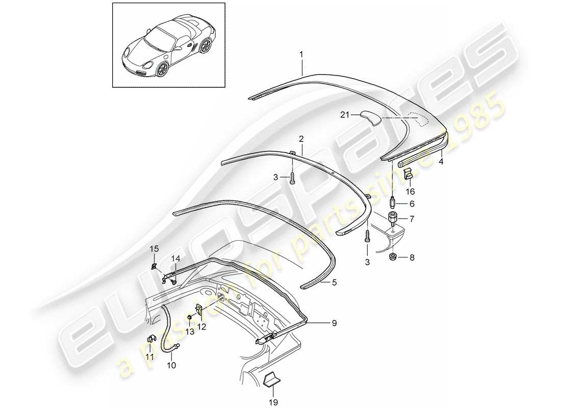 porsche 2008 (987 boxster) contenitore superiore diagramma delle parti