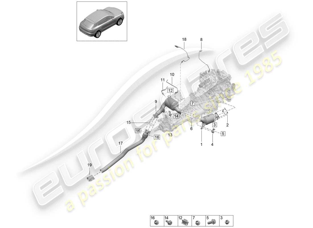 porsche 2020 (macan) diagramma delle parti del catalizzatore