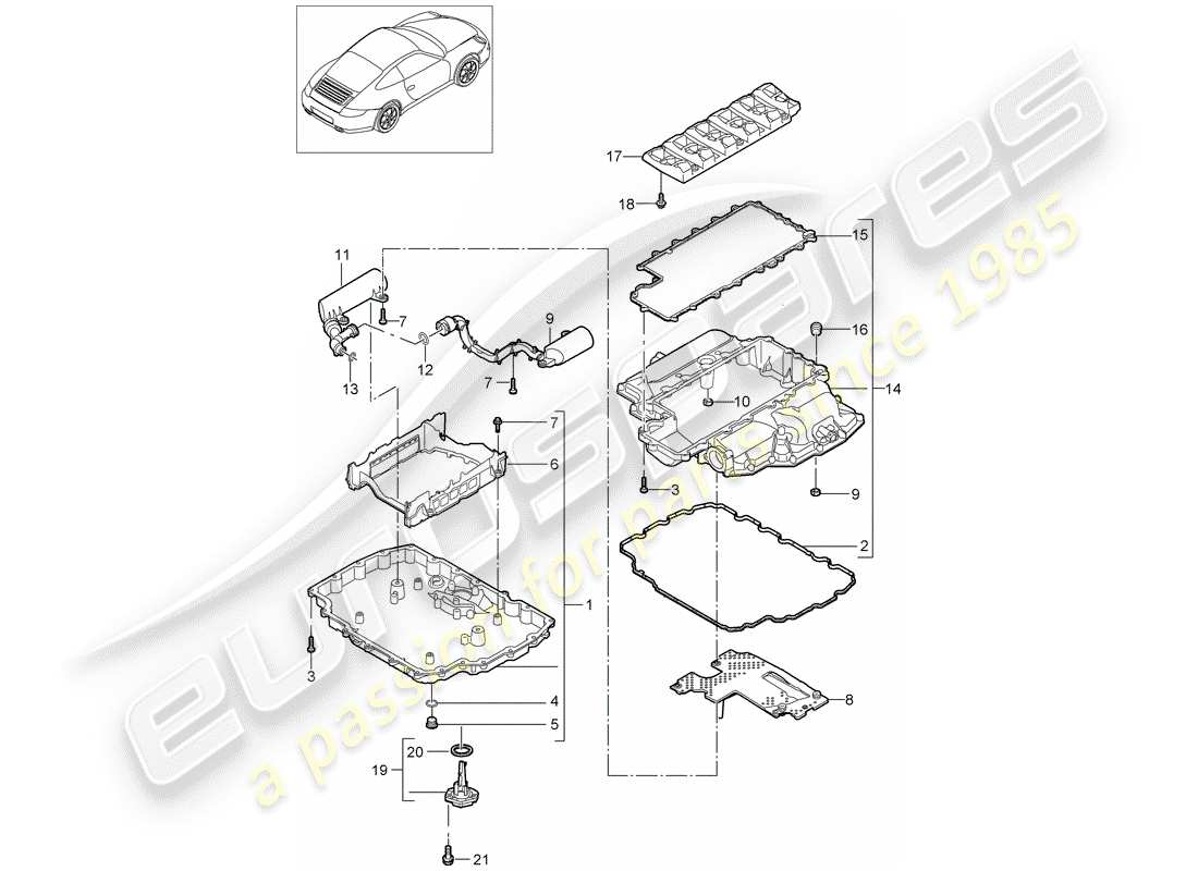porsche 2012 (997-2) diagramma delle parti della coppa dell'olio