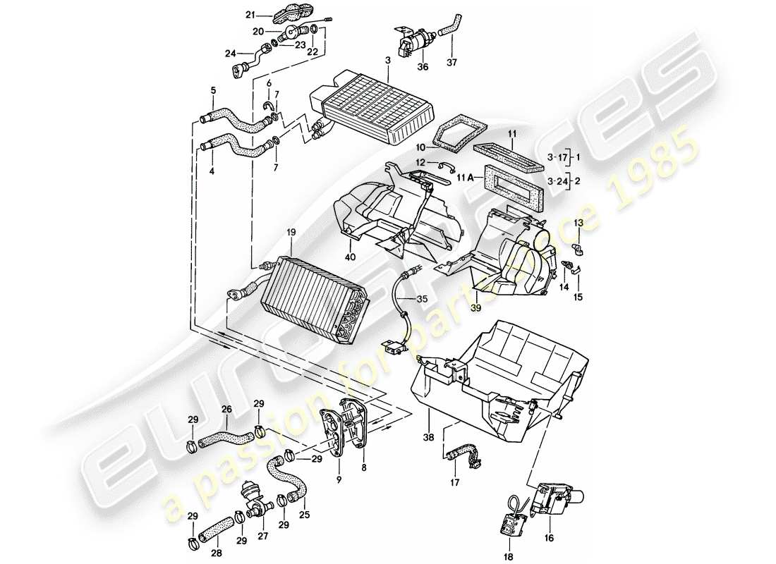porsche 1986 (944) riscaldatore - condizionatore diagramma delle parti