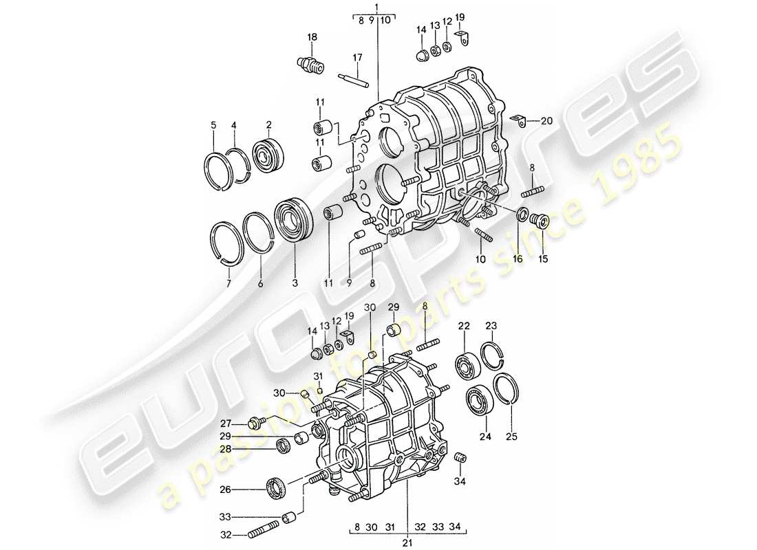 porsche 1987 (959) scatola ingranaggio - coperchio trasmissione schema delle parti