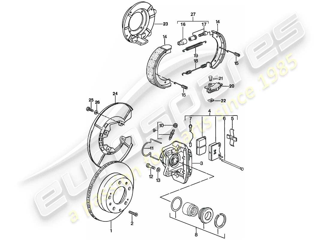 porsche 1977 (924) freni a disco - assale posteriore diagramma delle parti