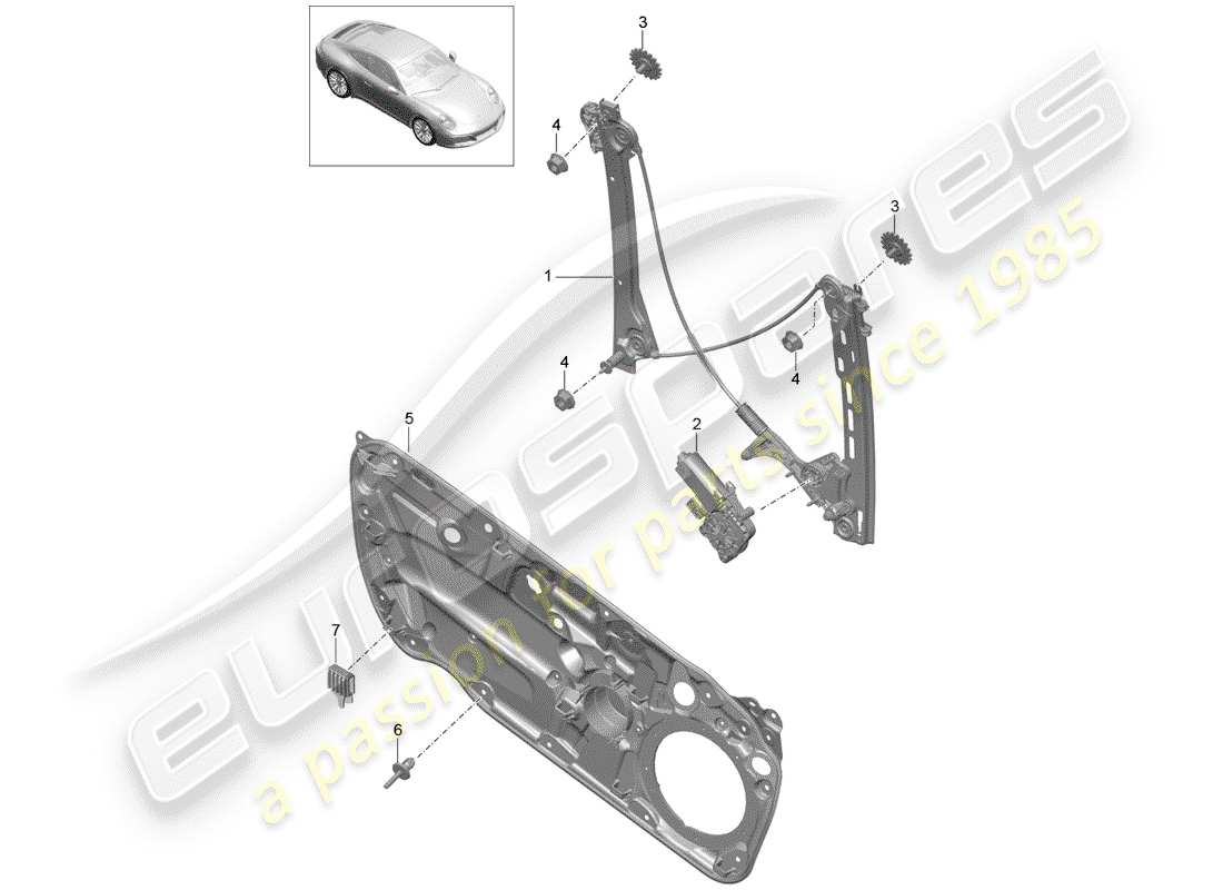 porsche 2019 (991-2) regolatore della finestra diagramma delle parti