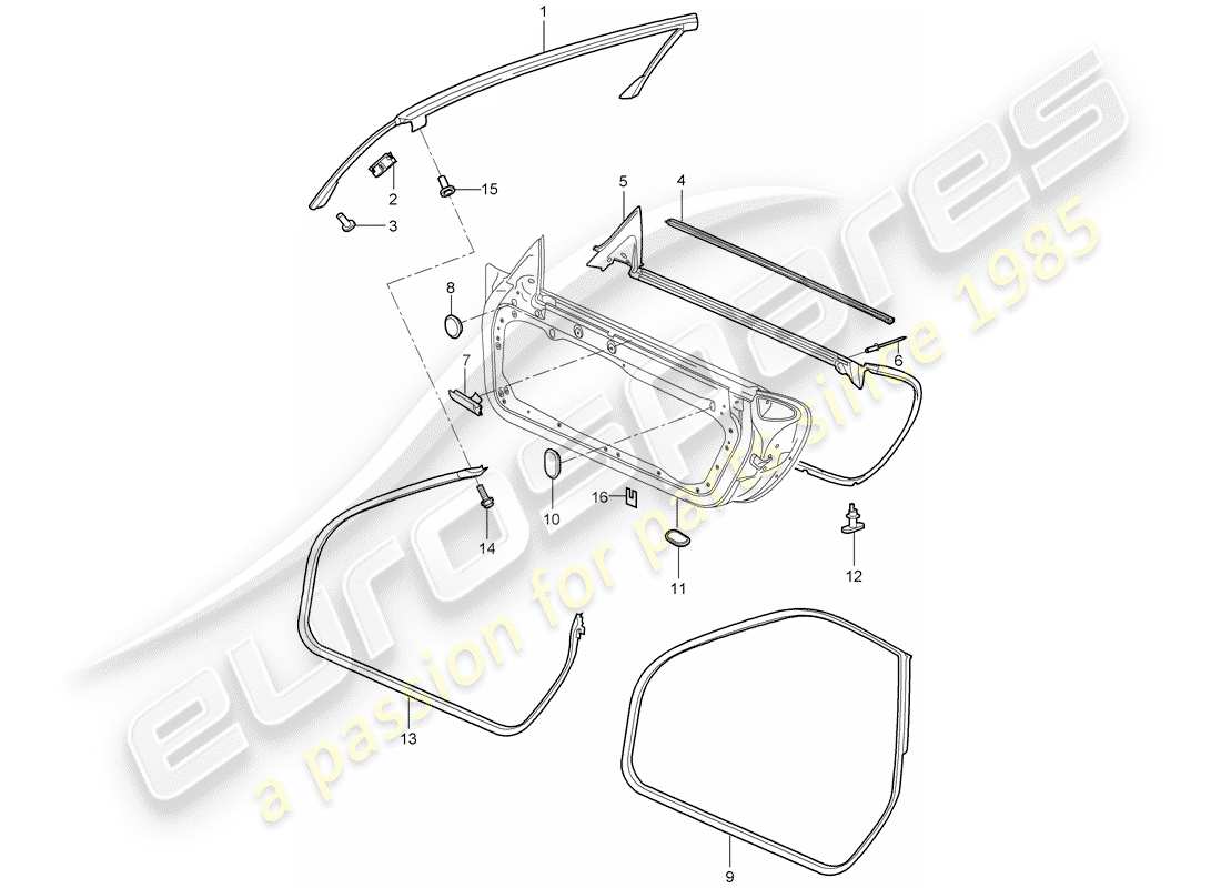 porsche 2007 (997-1) guarnizione della porta diagramma delle parti