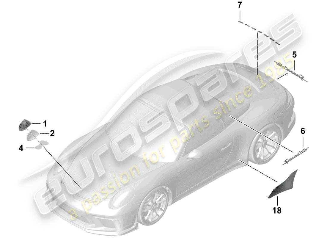 porsche 2016 (991-1 r/gt3/rs) targhette diagramma delle parti