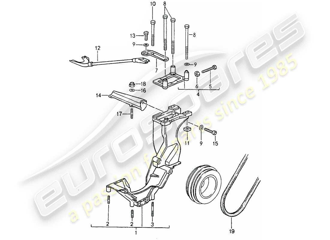 porsche 1989 (964) compressore - montaggio - meccanismo di azionamento diagramma delle parti
