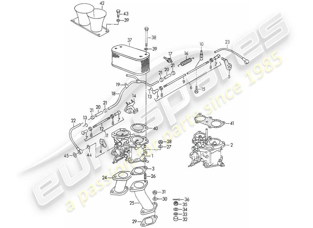 porsche 1954 (356/356a) carburatore - solex 40 p ii-4/weber - e - linea di alimentazione carburante schema delle parti