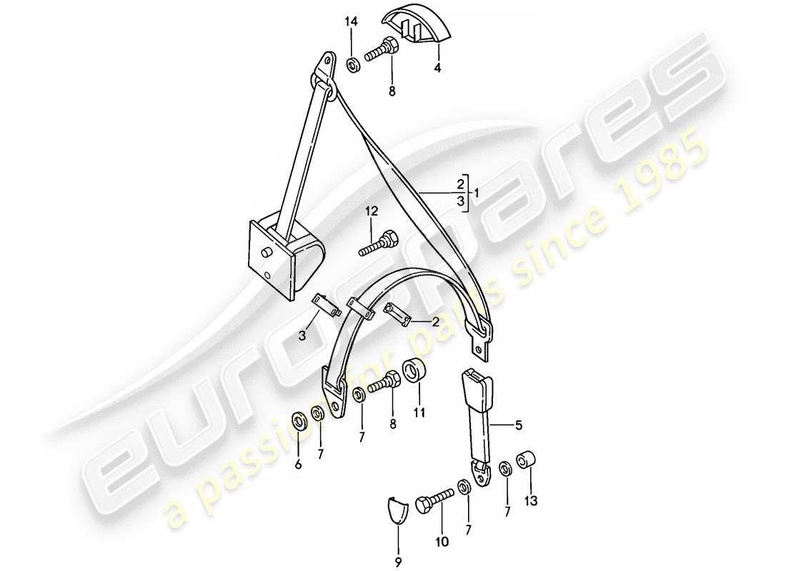 porsche 1986 (924s) cintura di sicurezza diagramma delle parti