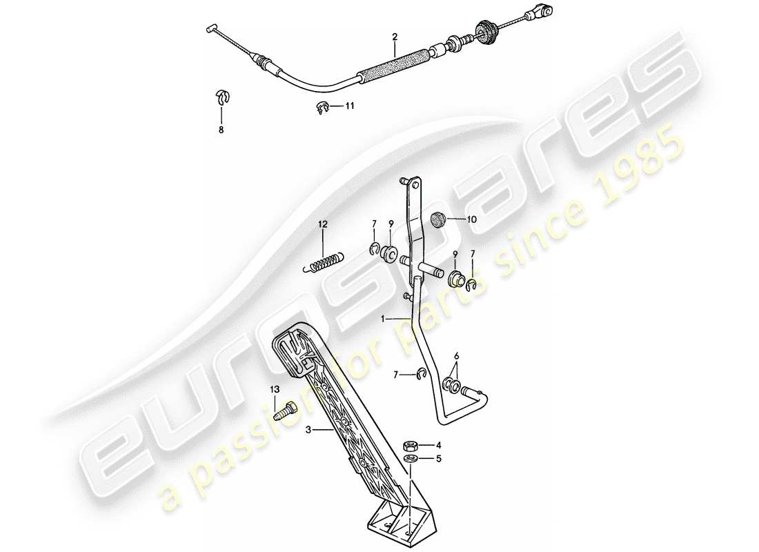 porsche 1987 (924s) comando acceleratore - per - cambio manuale schema delle parti