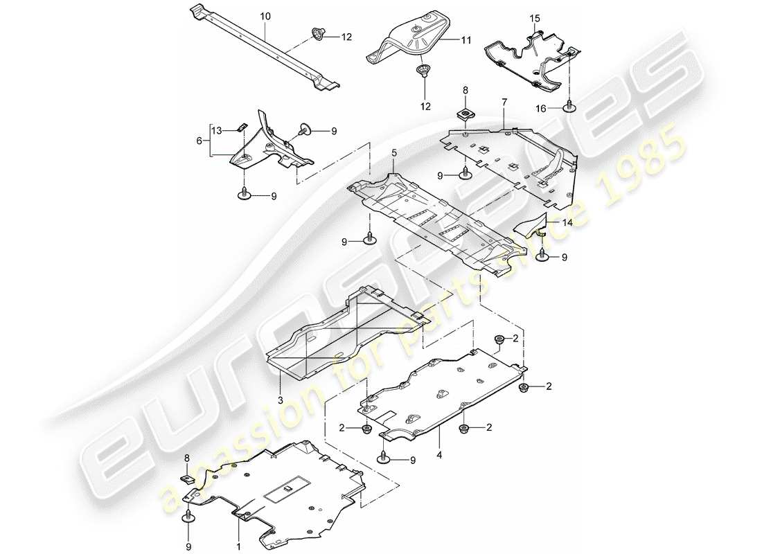 porsche 2008 (997-1 gt3) finiture diagramma delle parti