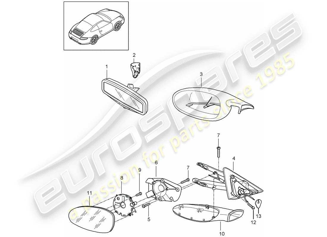 porsche 2012 (997-2) specchietto retrovisore interno diagramma delle parti