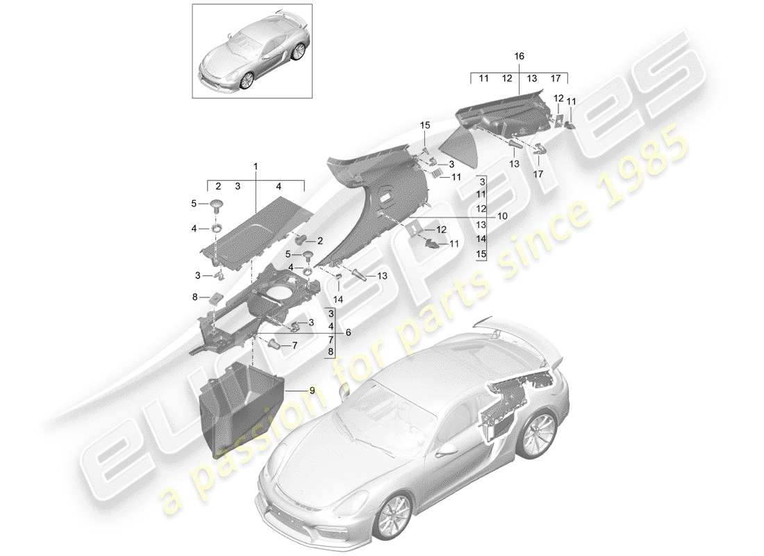 porsche 2016 (981 cayman gt4) diagramma delle parti trims