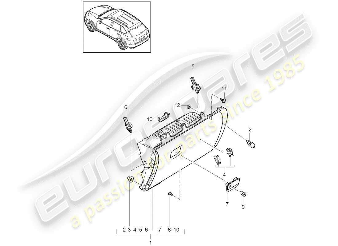 porsche 2014 (cayenne e2 92a) diagramma delle parti del vano portaoggetti