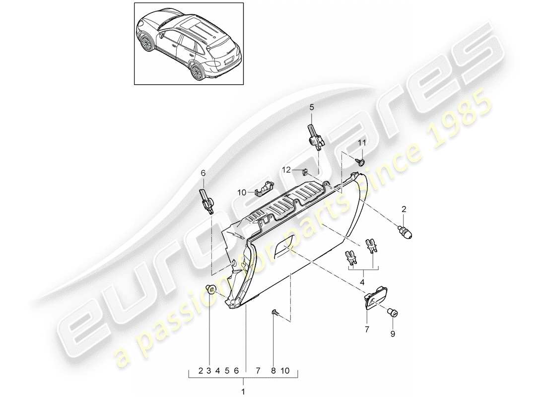 porsche cayenne e2 (2014) diagramma delle parti del vano portaoggetti