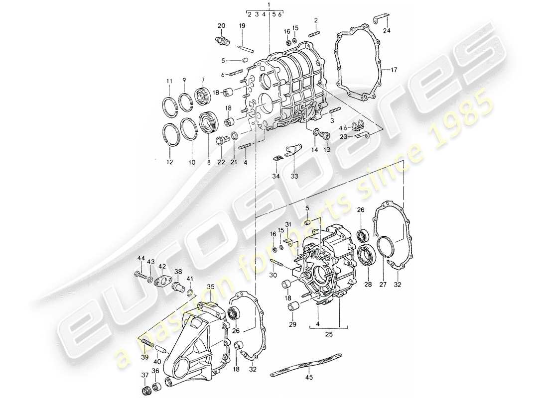porsche 1990 (964) scatola ingranaggio - coperchio trasmissione diagramma delle parti