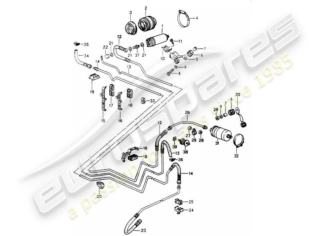 porsche 1992 (964) sistema di alimentazione carburante diagramma delle parti