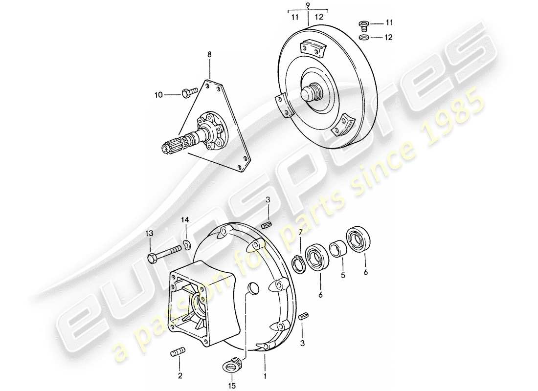 porsche 1990 (928) cambio automatico - convertitore di coppia - alloggiamento del convertitore schema delle parti
