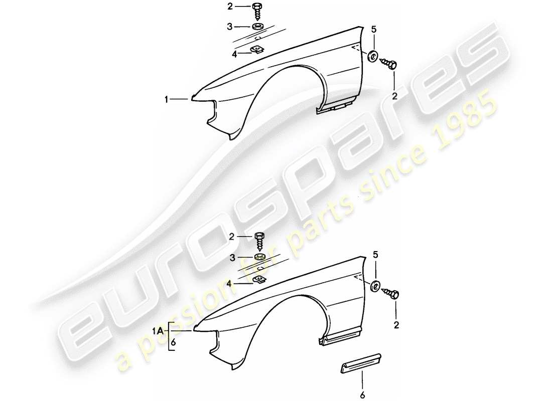 porsche 1979 (924) schema delle parti del parafango