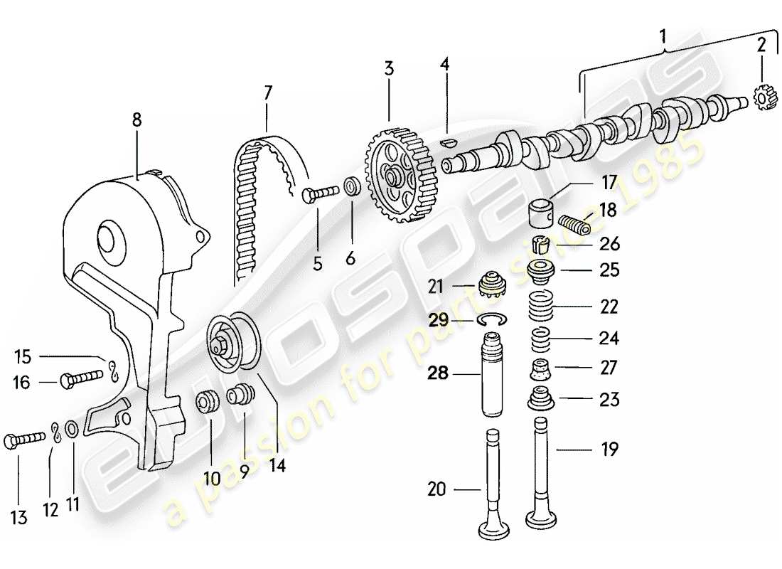 porsche 1977 (924) albero a camme - valvole diagramma delle parti