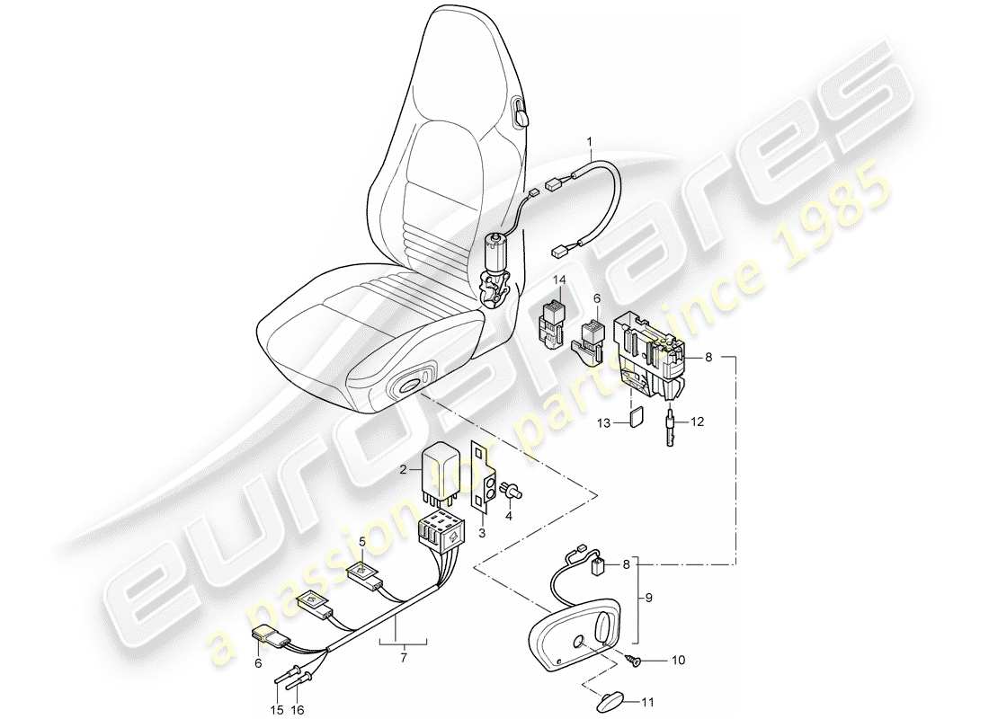 porsche 2003 (996) cablaggi - interruttore - sedile standard - sedile sportivo schema delle parti