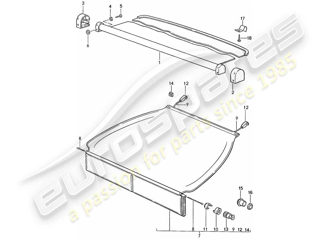 porsche 1991 (944) copertura del vano bagagli diagramma delle parti