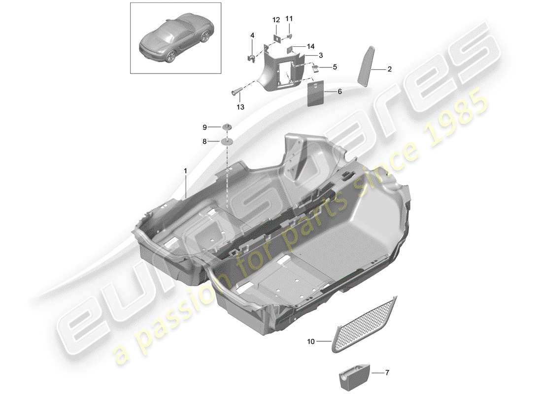 porsche 2015 (981 boxster) copertura del pavimento diagramma delle parti